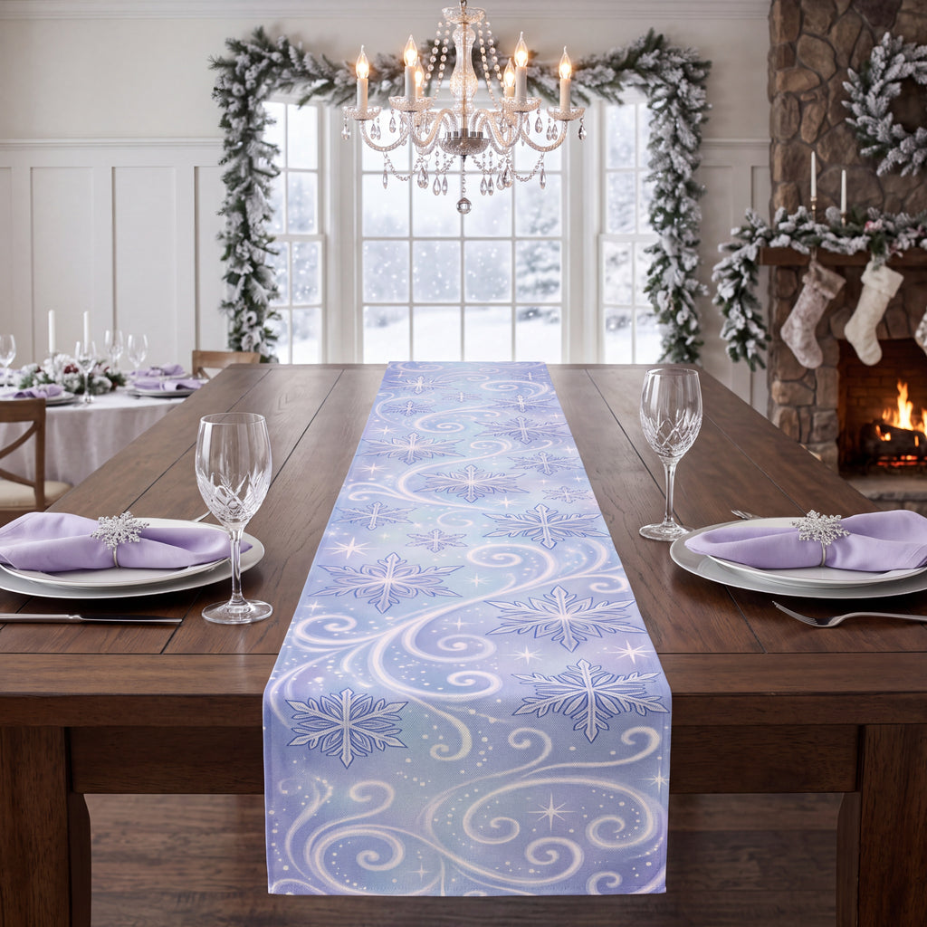 Winter Snowflake Table Runner – Icy Blue & White Snowy Holiday Dining Decor