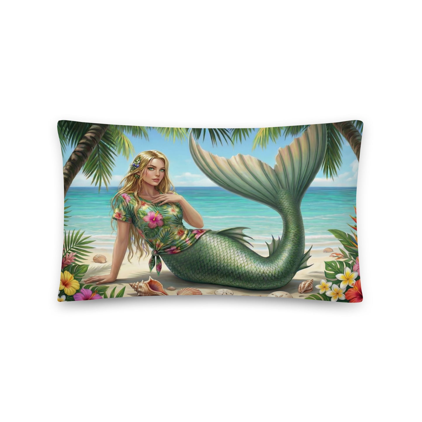 Tropical Mermaid Throw Pillow | Coastal Beach Decor