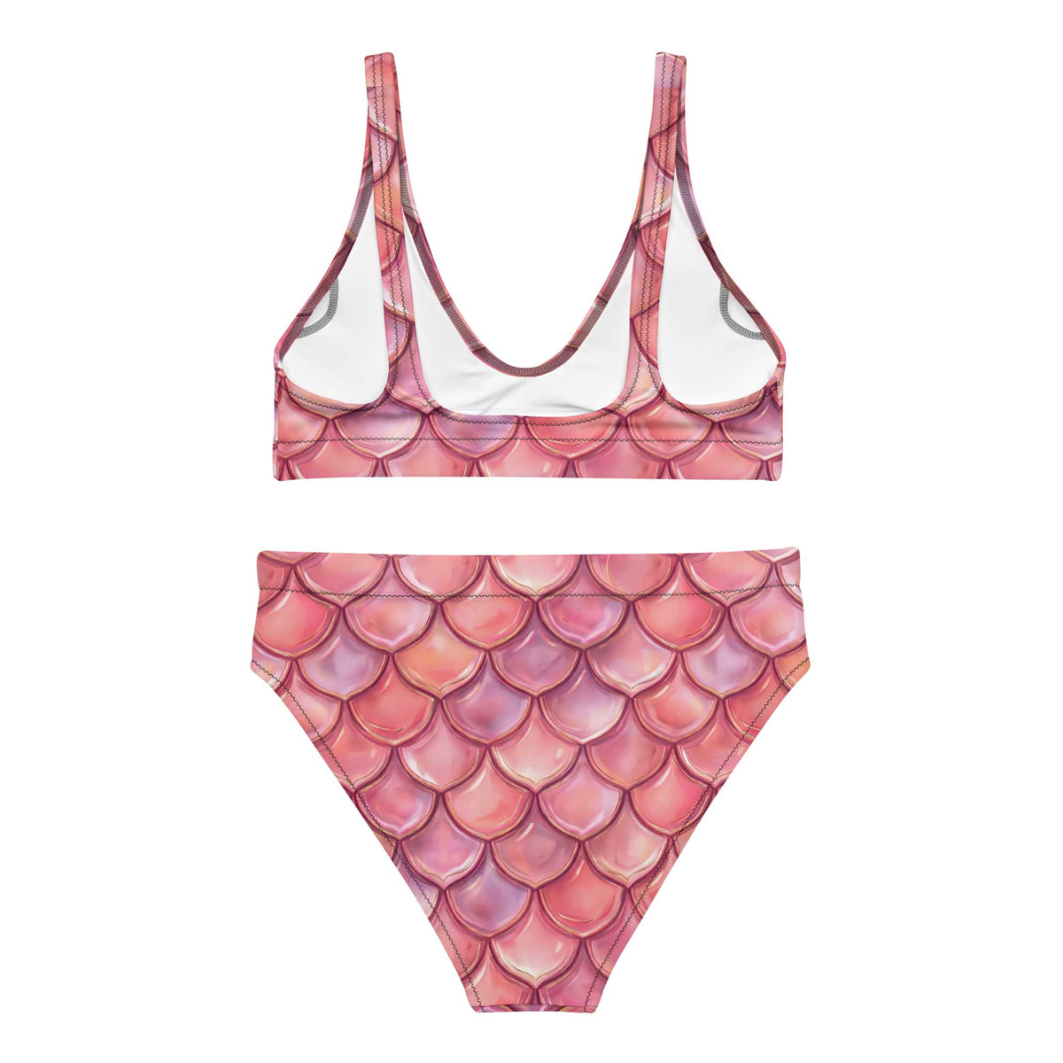 CUT-SEW Pink Mermaid Bikini – High-Waisted Fish Scale Swimsuit | Fantasy Mermaidcore Two-Piece Swimwear