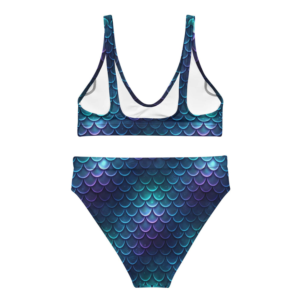 CUT-SEW Blue Mermaid Scale High-Waisted Bikini – Teal Fantasy Mermaidcore Swimwear