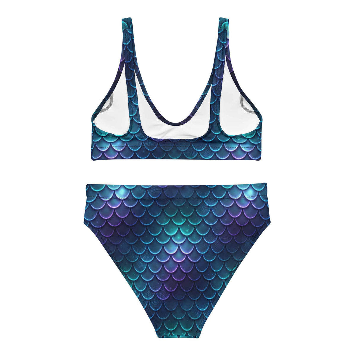 CUT-SEW Blue Mermaid Scale High-Waisted Bikini – Teal Fantasy Mermaidcore Swimwear