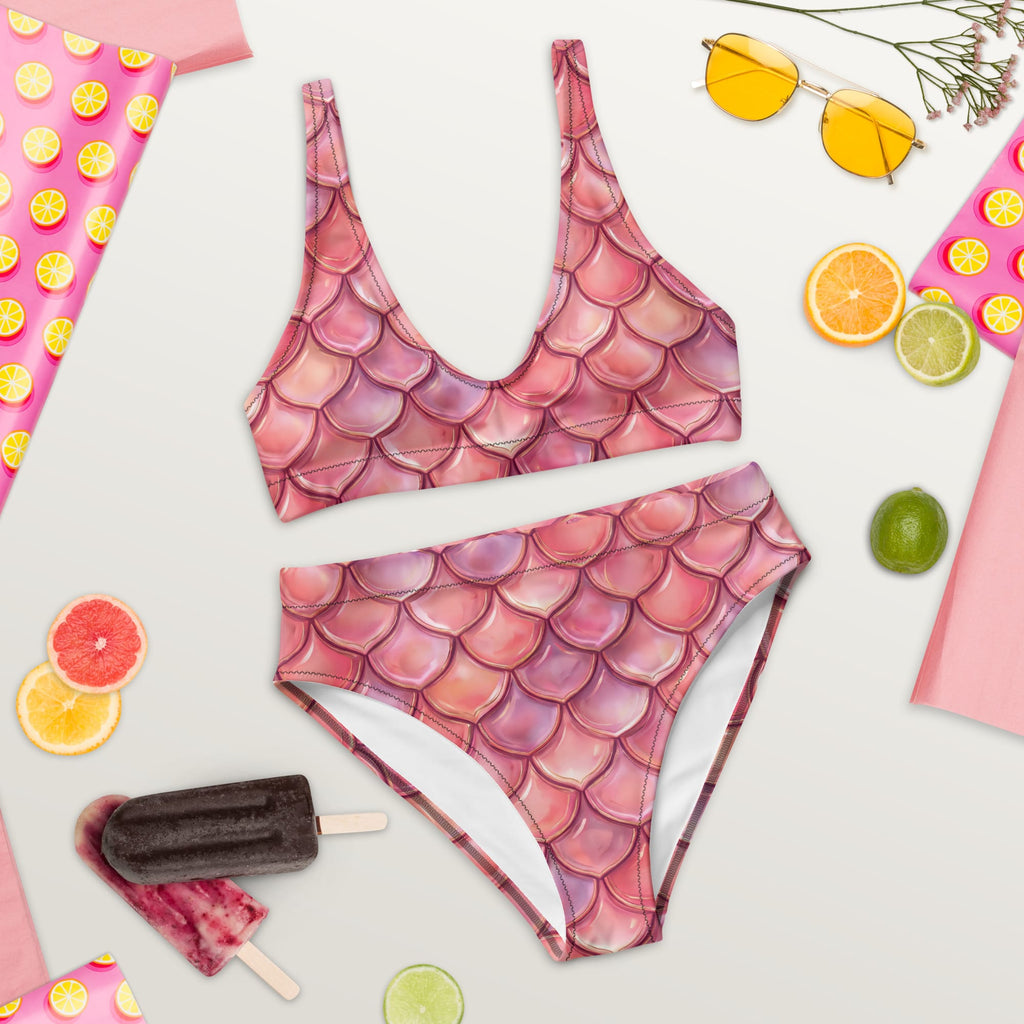 CUT-SEW Pink Mermaid Bikini – High-Waisted Fish Scale Swimsuit | Fantasy Mermaidcore Two-Piece Swimwear