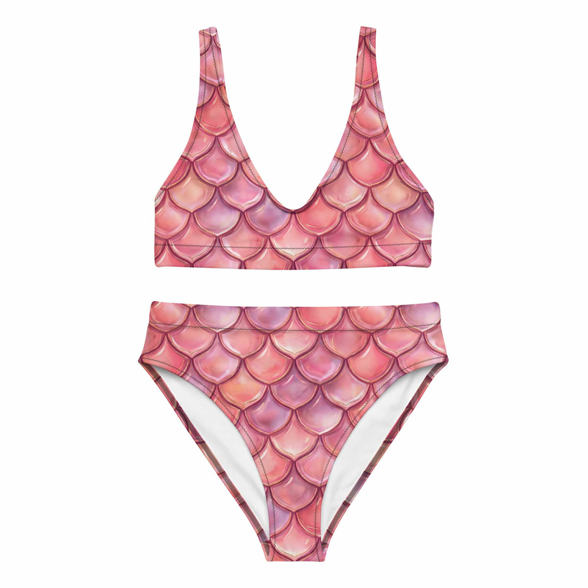 CUT-SEW Pink Mermaid Bikini – High-Waisted Fish Scale Swimsuit | Fantasy Mermaidcore Two-Piece Swimwear