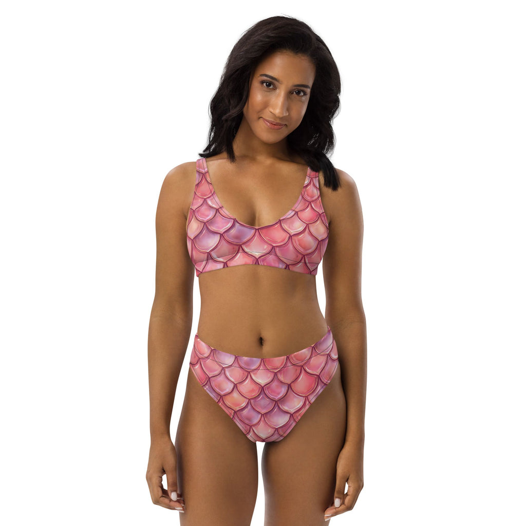 CUT-SEW Pink Mermaid Bikini – High-Waisted Fish Scale Swimsuit | Fantasy Mermaidcore Two-Piece Swimwear