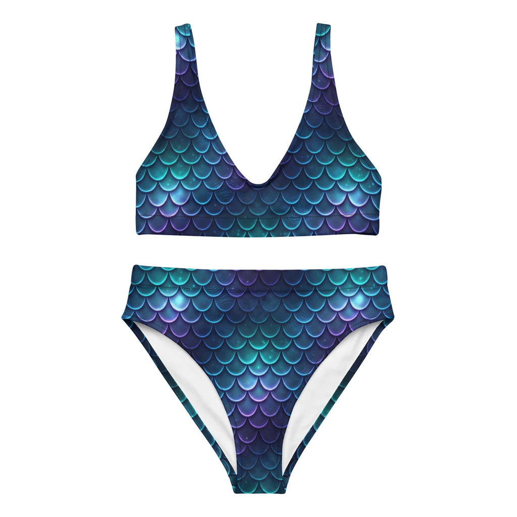 CUT-SEW Blue Mermaid Scale High-Waisted Bikini – Teal Fantasy Mermaidcore Swimwear
