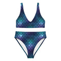 CUT-SEW Blue Mermaid Scale High-Waisted Bikini – Teal Fantasy Mermaidcore Swimwear