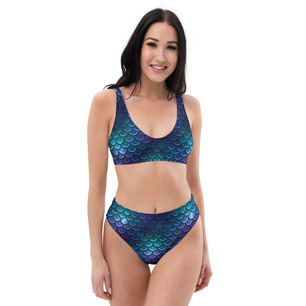 CUT-SEW Blue Mermaid Scale High-Waisted Bikini – Teal Fantasy Mermaidcore Swimwear