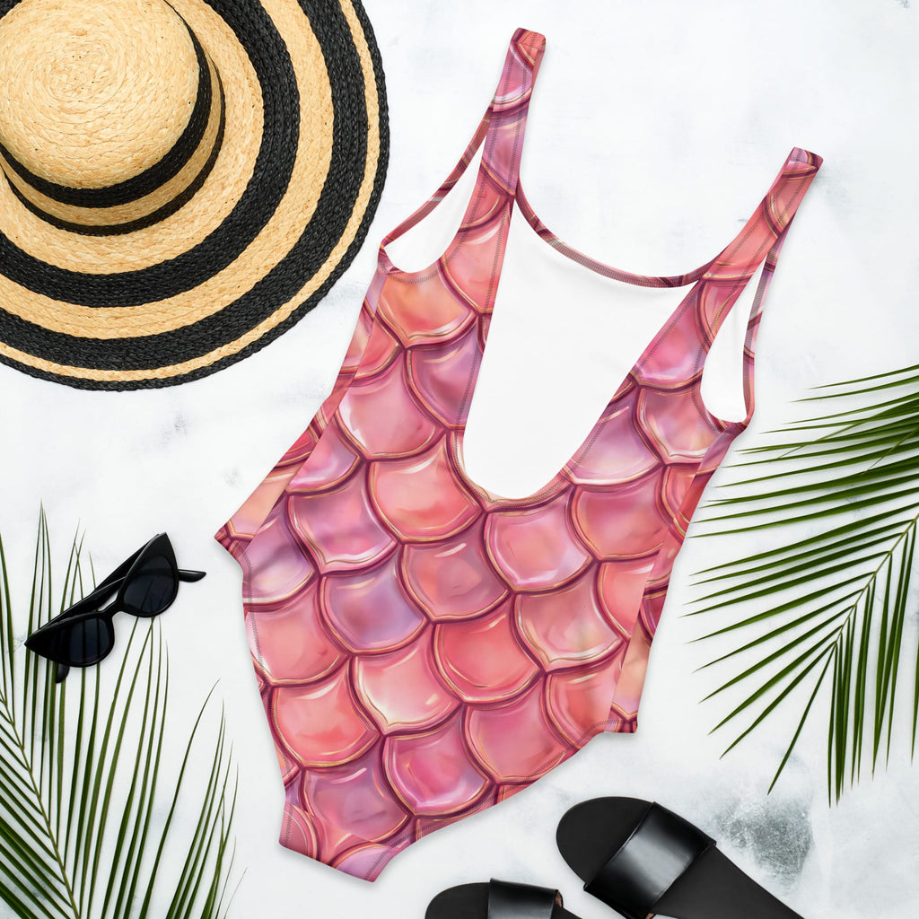 CUT-SEW Pink Mermaid Scale One-Piece Swimsuit – Mermaidcore Fantasy Fish Scale Swimwear