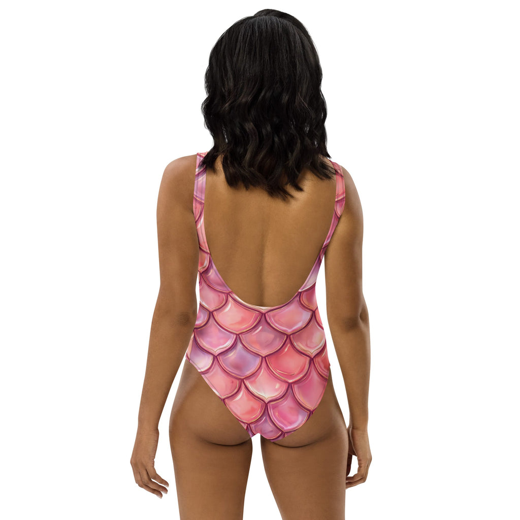 CUT-SEW Pink Mermaid Scale One-Piece Swimsuit – Mermaidcore Fantasy Fish Scale Swimwear