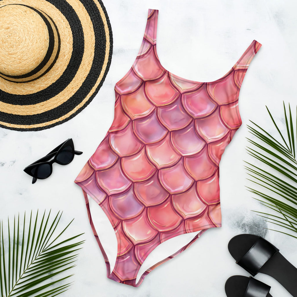 CUT-SEW Pink Mermaid Scale One-Piece Swimsuit – Mermaidcore Fantasy Fish Scale Swimwear
