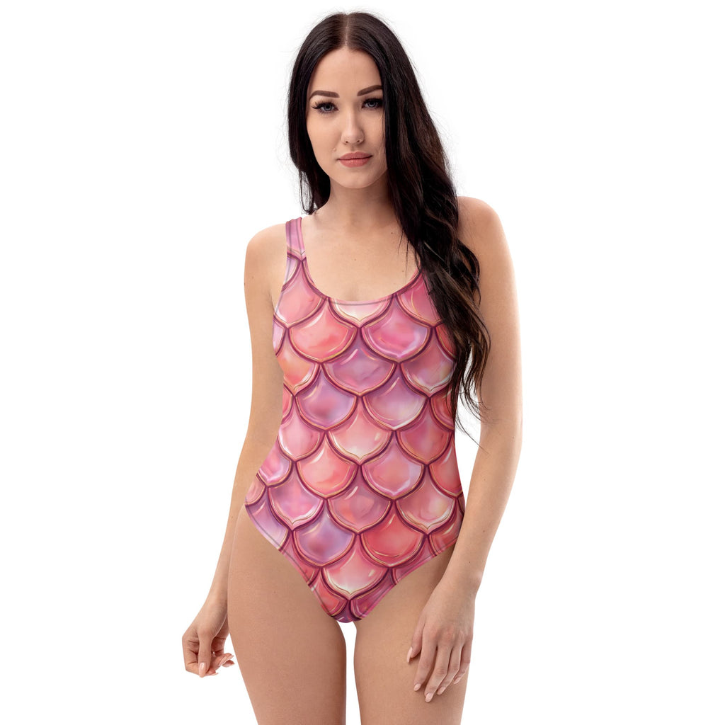 CUT-SEW Pink Mermaid Scale One-Piece Swimsuit – Mermaidcore Fantasy Fish Scale Swimwear