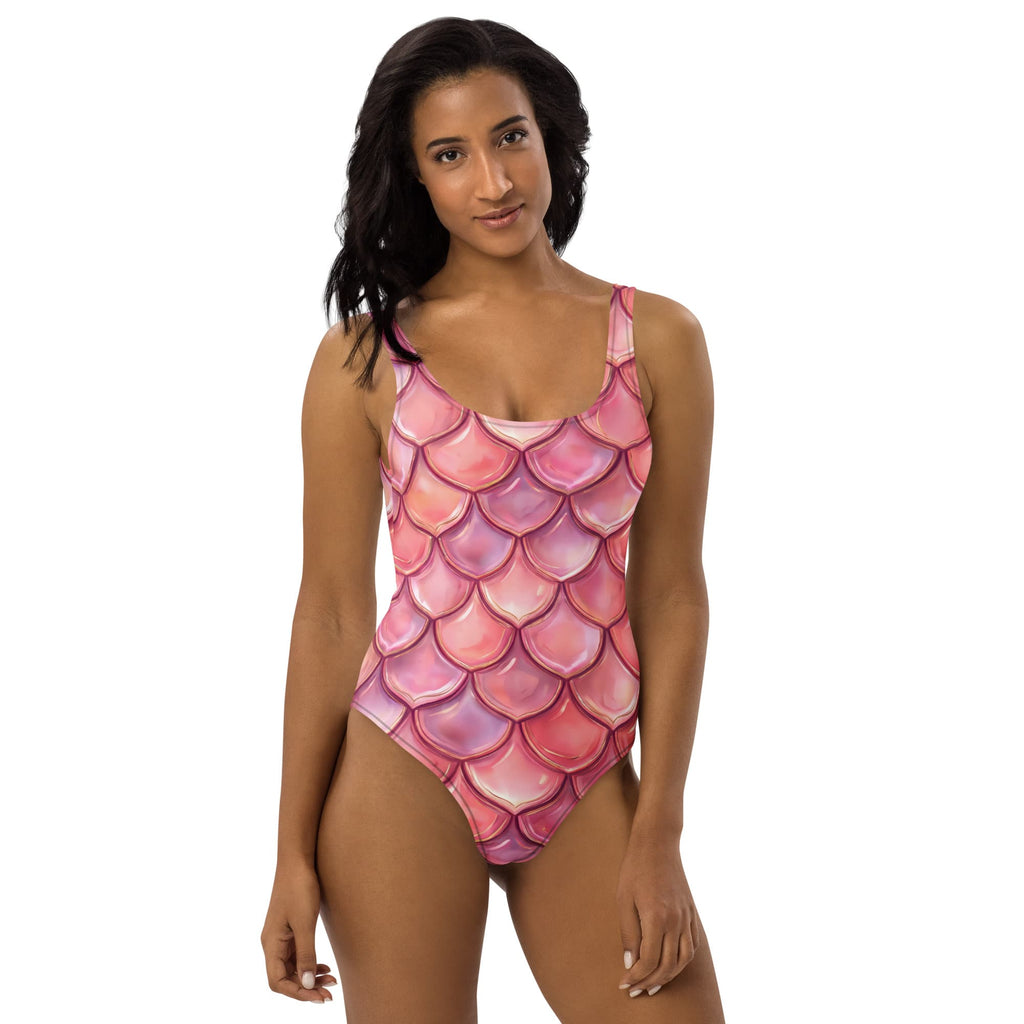 CUT-SEW Pink Mermaid Scale One-Piece Swimsuit – Mermaidcore Fantasy Fish Scale Swimwear