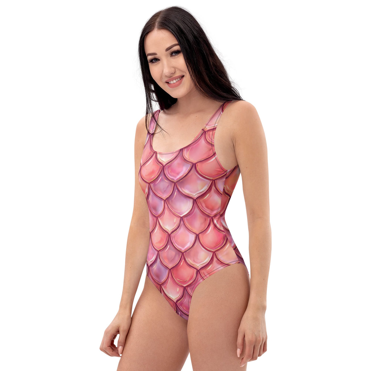 CUT-SEW Pink Mermaid Scale One-Piece Swimsuit – Mermaidcore Fantasy Fish Scale Swimwear