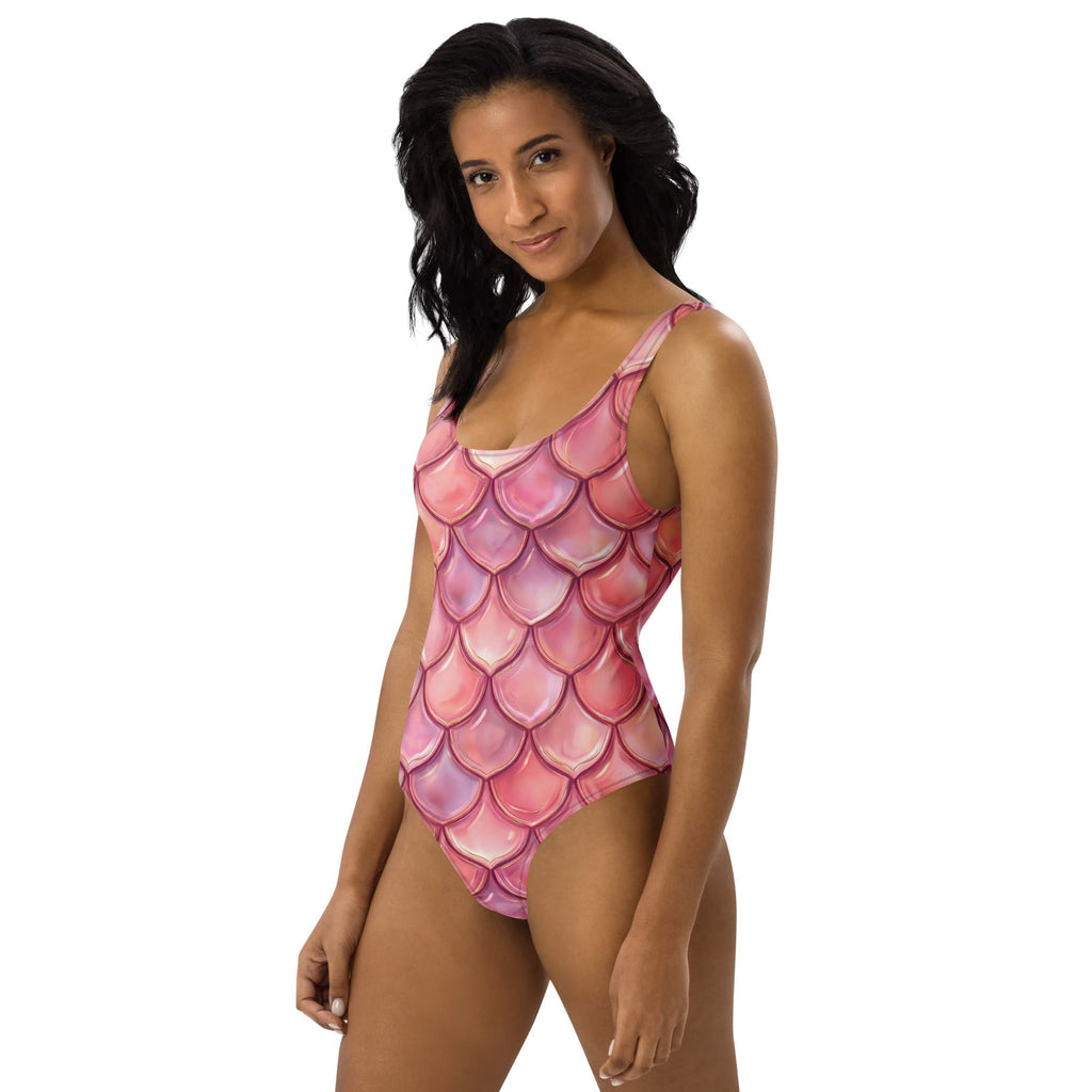 CUT-SEW Pink Mermaid Scale One-Piece Swimsuit – Mermaidcore Fantasy Fish Scale Swimwear