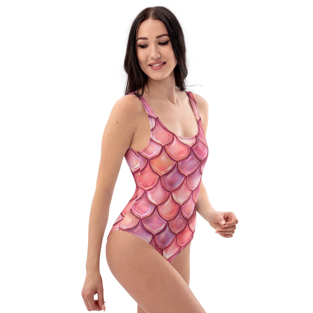 CUT-SEW Pink Mermaid Scale One-Piece Swimsuit – Mermaidcore Fantasy Fish Scale Swimwear