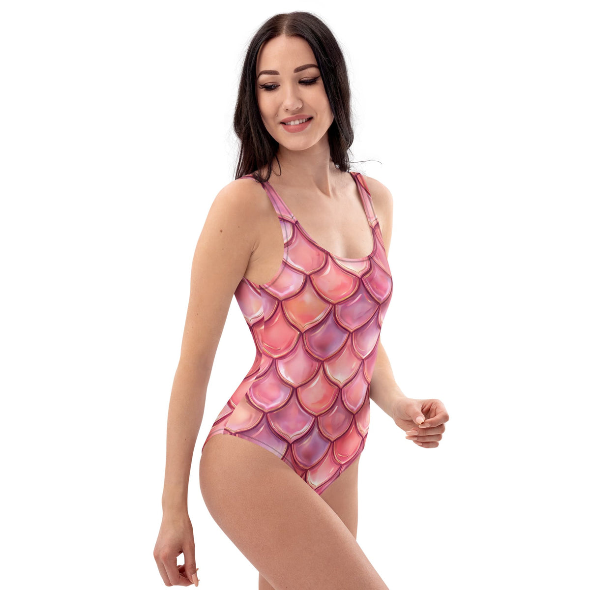 CUT-SEW Pink Mermaid Scale One-Piece Swimsuit – Mermaidcore Fantasy Fish Scale Swimwear