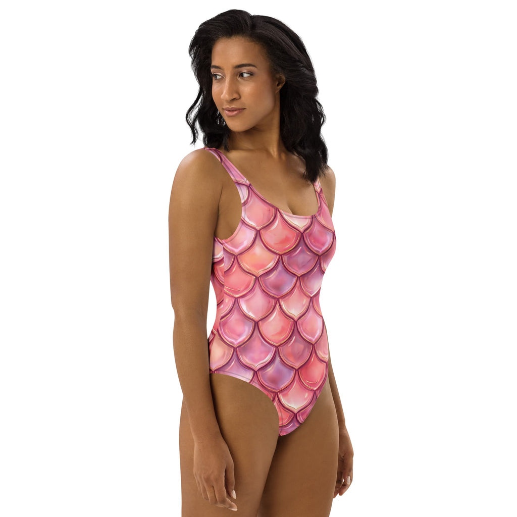 CUT-SEW Pink Mermaid Scale One-Piece Swimsuit – Mermaidcore Fantasy Fish Scale Swimwear