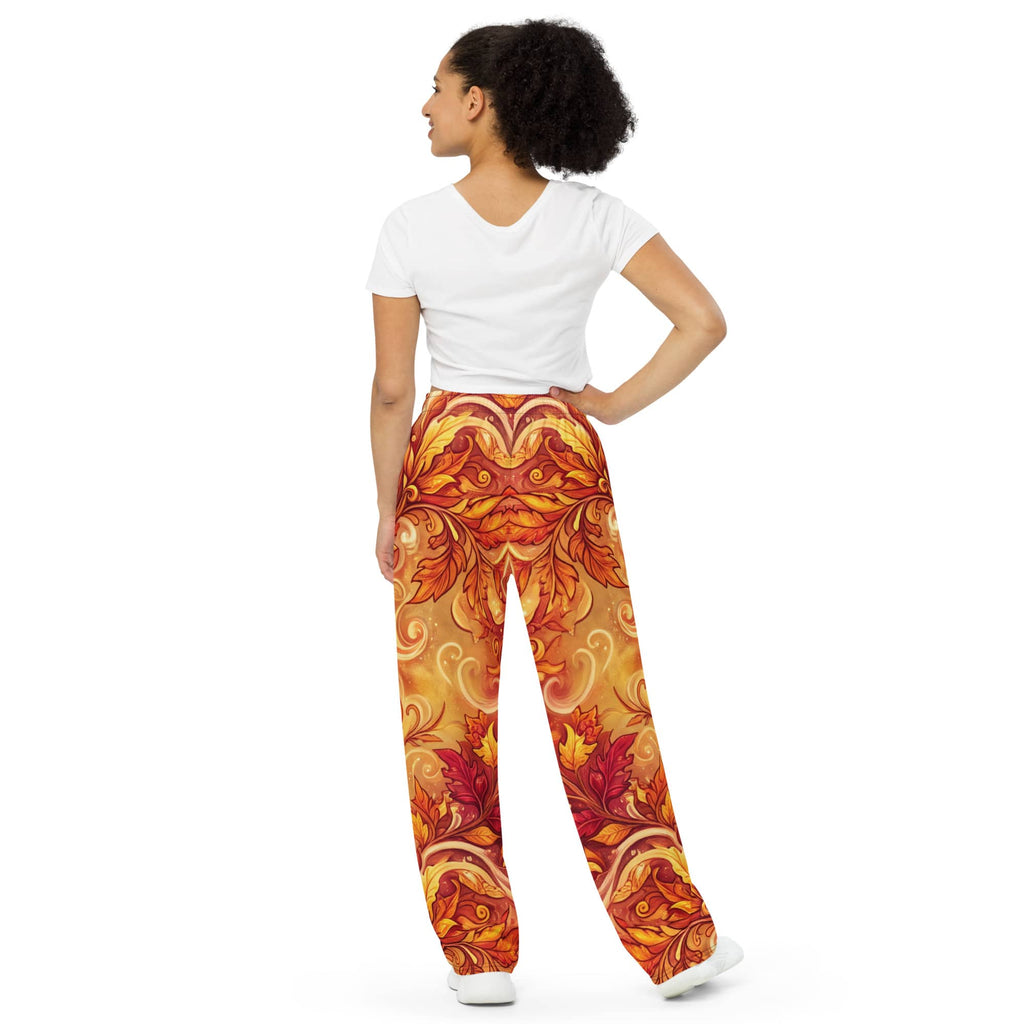 CUT-SEW Autumn Leaves Palazzo Pants – Unisex Wide-Leg Pants