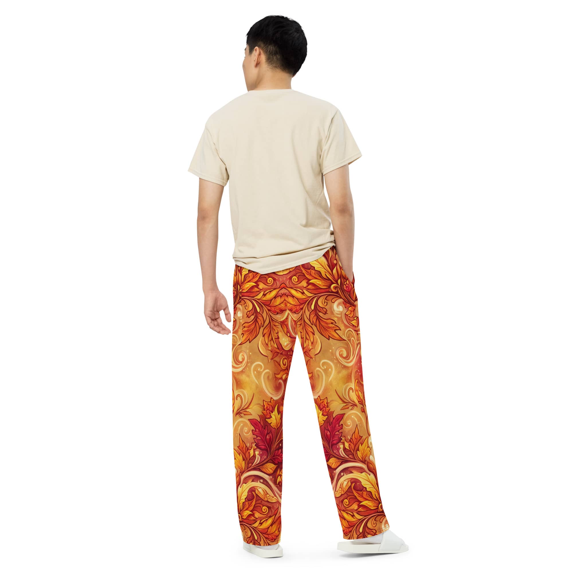 CUT-SEW Autumn Leaves Palazzo Pants – Unisex Wide-Leg Pants