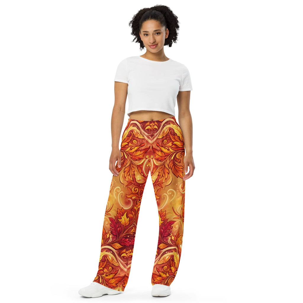 CUT-SEW Autumn Leaves Palazzo Pants – Unisex Wide-Leg Pants
