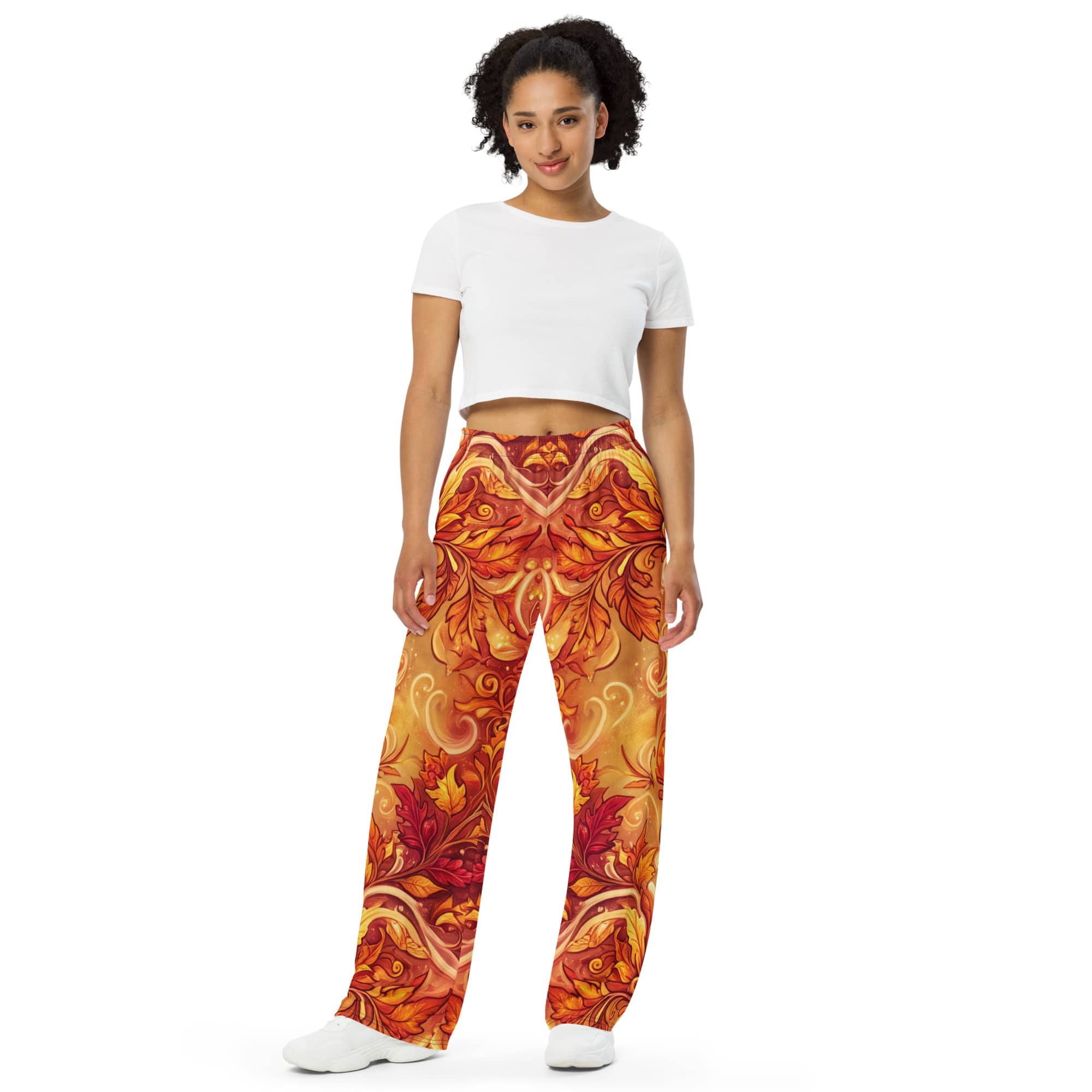 CUT-SEW Autumn Leaves Palazzo Pants – Unisex Wide-Leg Pants