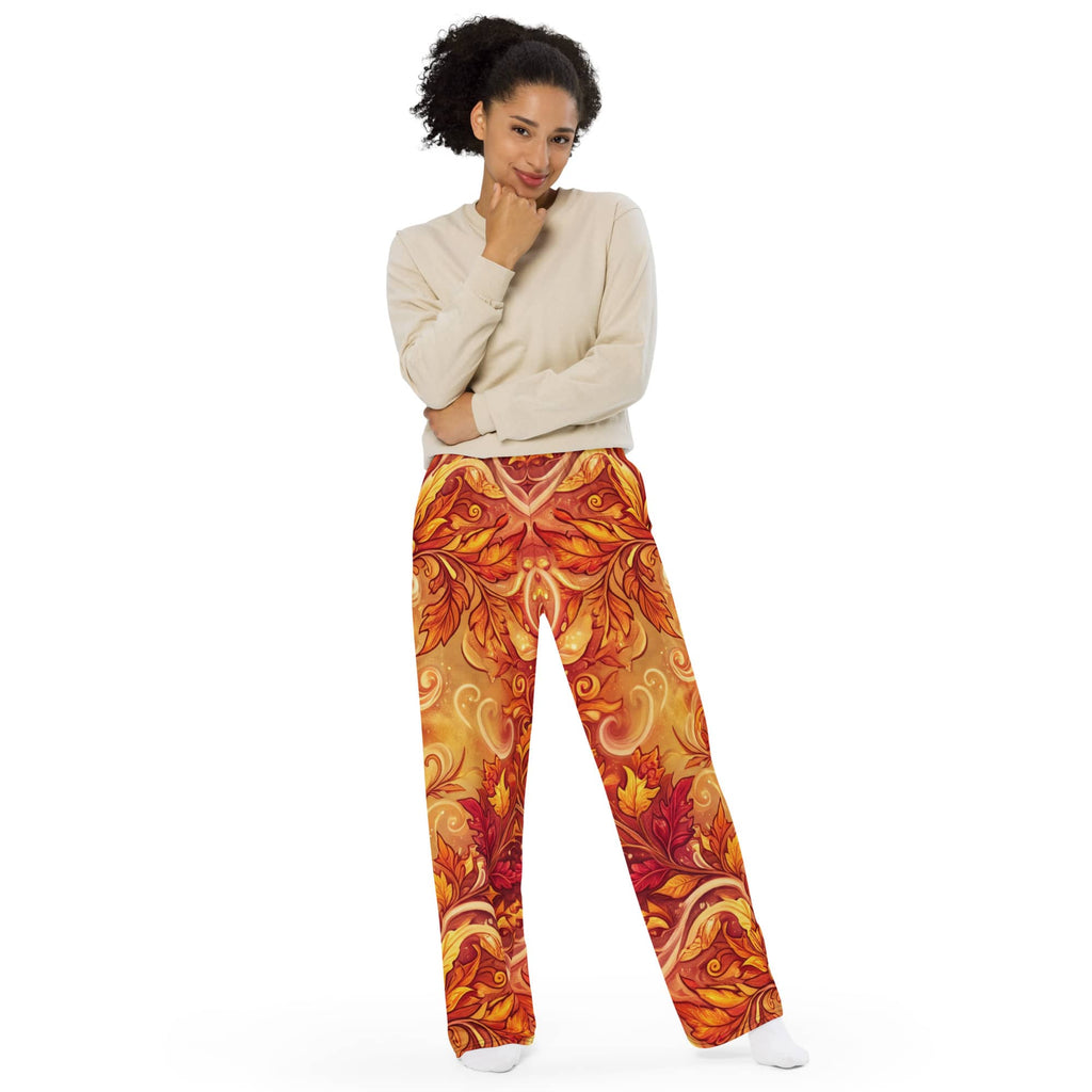 CUT-SEW Autumn Leaves Palazzo Pants – Unisex Wide-Leg Pants