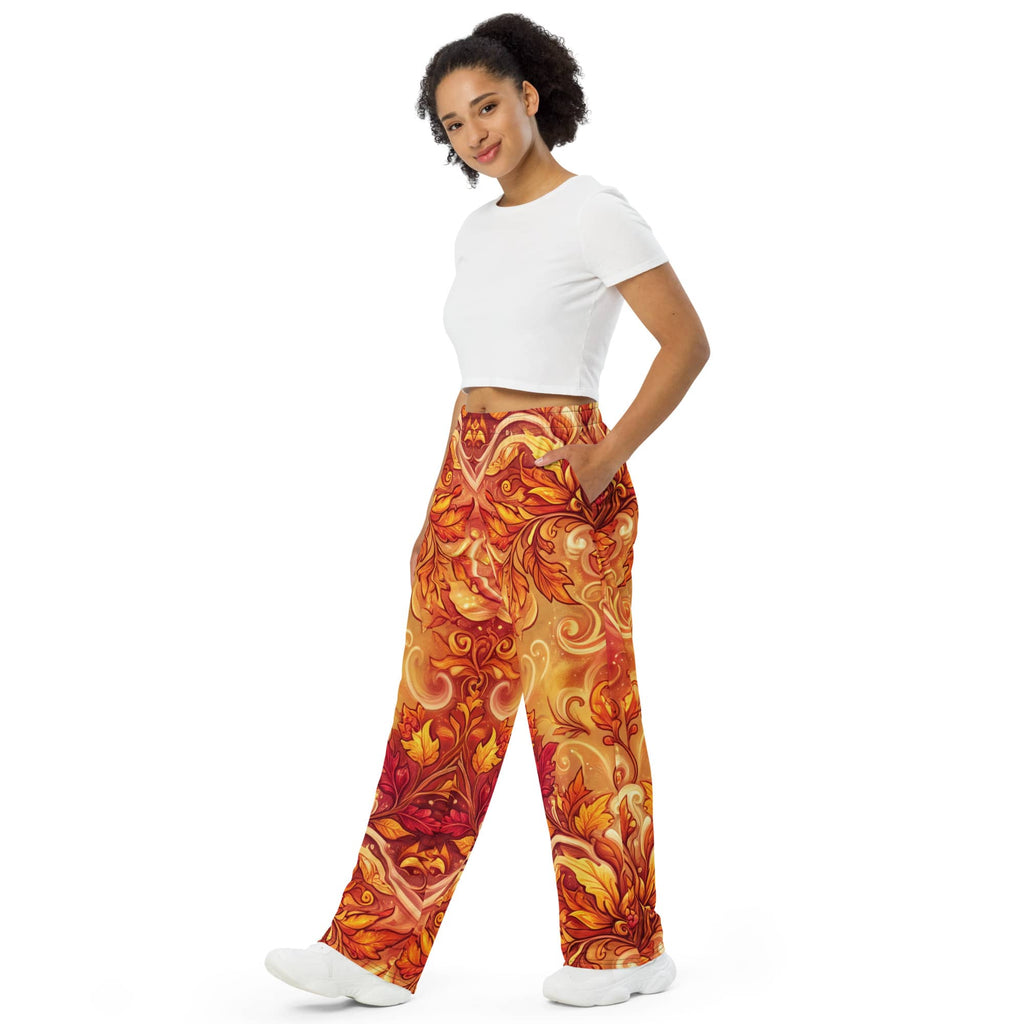 CUT-SEW Autumn Leaves Palazzo Pants – Unisex Wide-Leg Pants