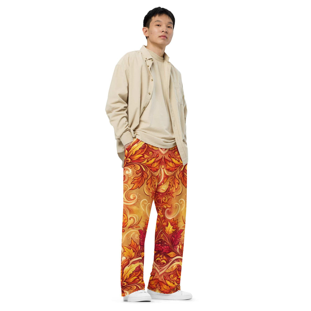 CUT-SEW Autumn Leaves Palazzo Pants – Unisex Wide-Leg Pants