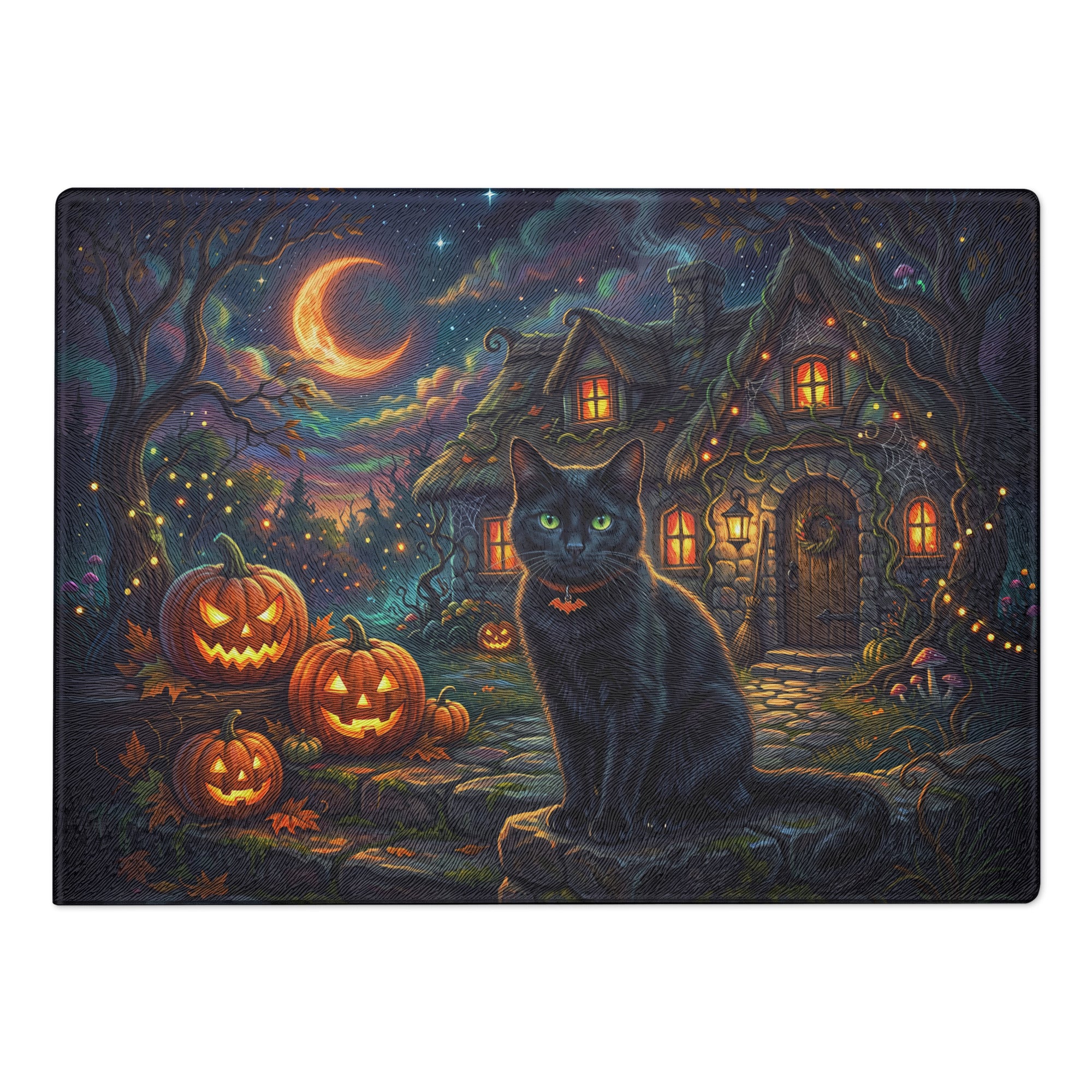 Halloween Black Cat Glass Cutting Board – Pumpkin Cottage Kitchen Decor (2 Sizes)