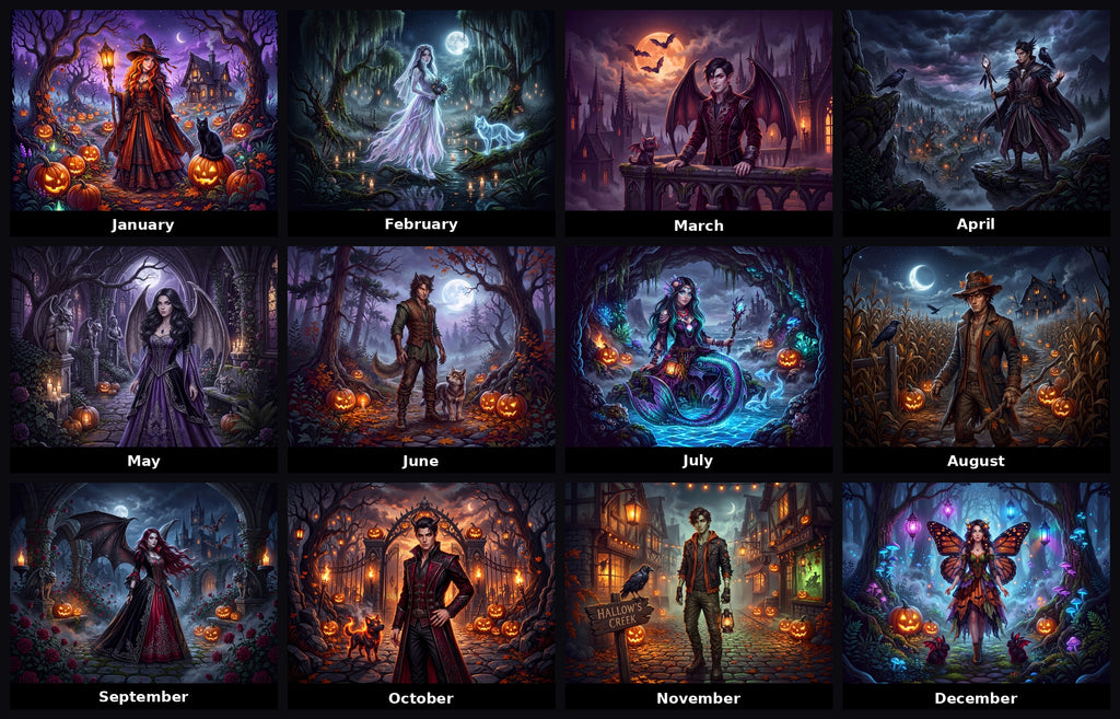 Midnight Monsters Halloween 2027 Wall Calendar – Gothic Fantasy Vampire, Witch, Werewolf & Spooky Monster Art