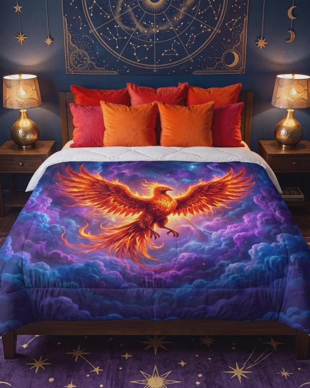 Celestial Phoenix Comforter | Fiery Fantasy Bird Bedding