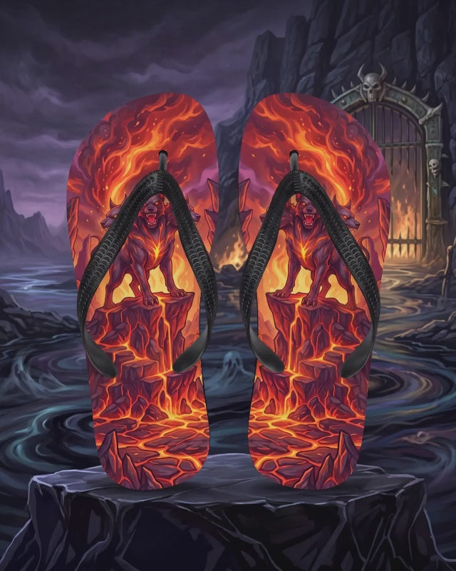Cerberus Greek Mythology Flip Flops | Three-Headed Underworld Hound Sandals