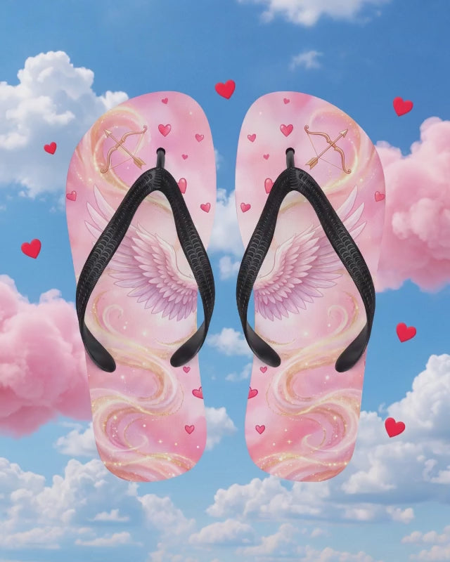 Cupid Flip Flops | Pink Angel Wing and Heart Valentine Sandals