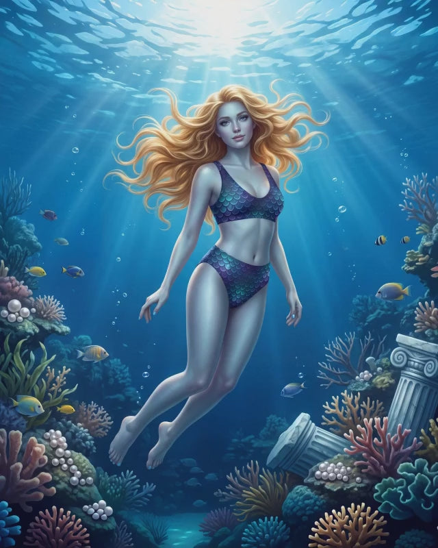Blue Mermaid Scale High-Waisted Bikini – Teal Fantasy Mermaidcore Swimwear
