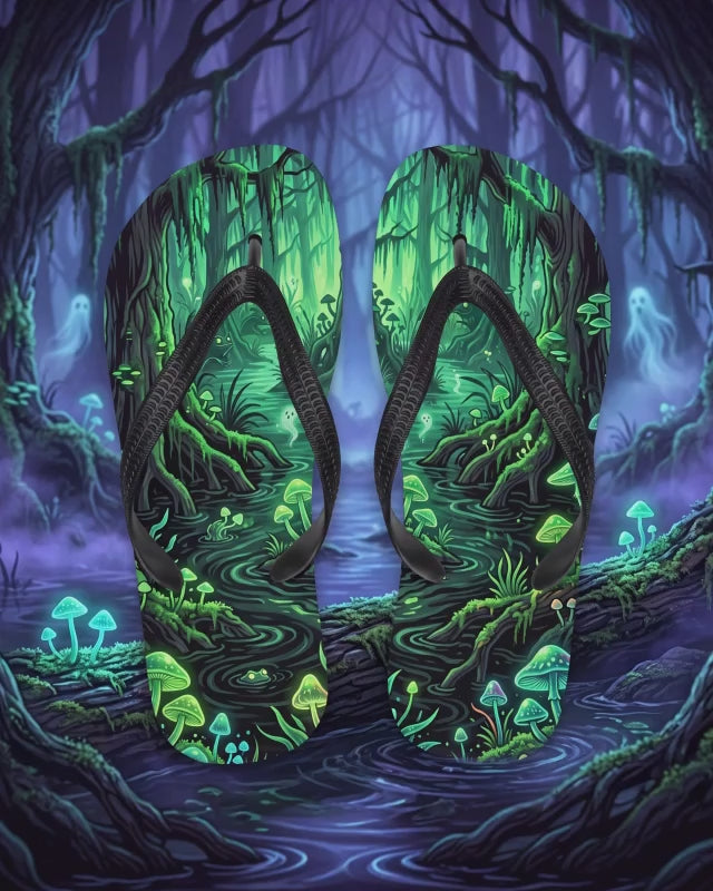 Haunted Swamp Flip Flops | Glowing Mushroom Dark Fantasy Sandals