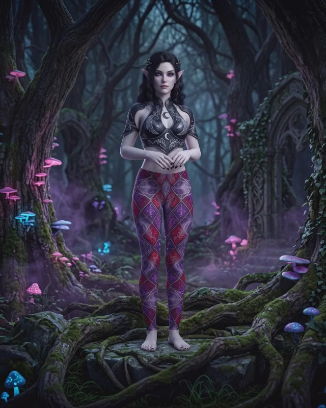 Night Elf Inspired Leggings | Purple & Burgundy Dark Fantasy Elven Pants