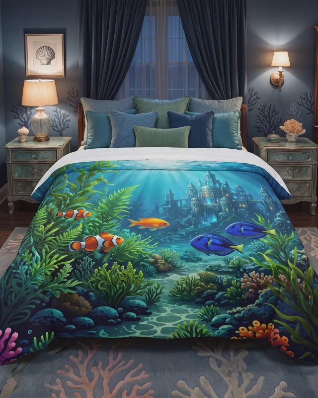 Underwater Kingdom Comforter | Magical Ocean Castle Bedding