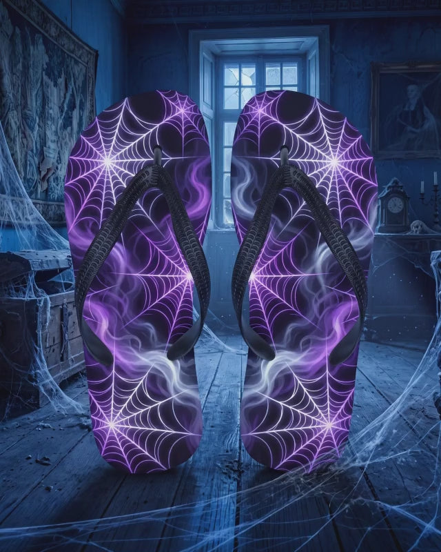 Purple Spiderweb Flip Flops |  Gothic Halloween Web Sandals