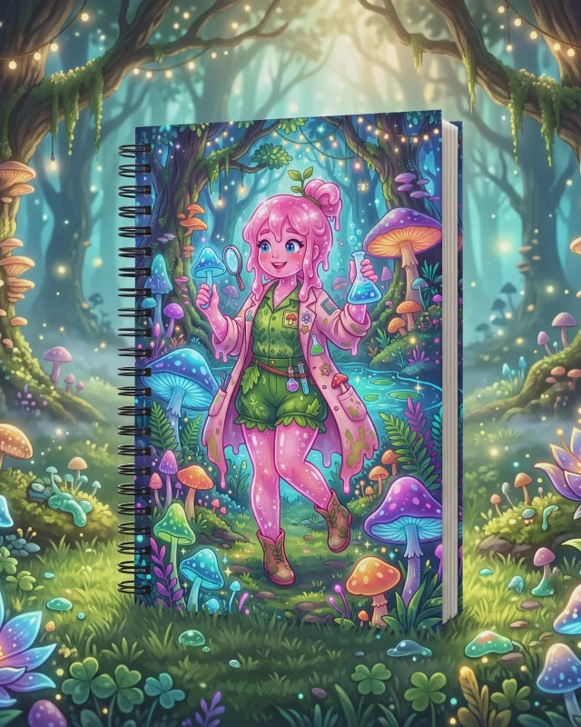 Slime Girl Scientist Spiral Notebook – Cute Fantasy | Kawaii Mushroom Forest Journal