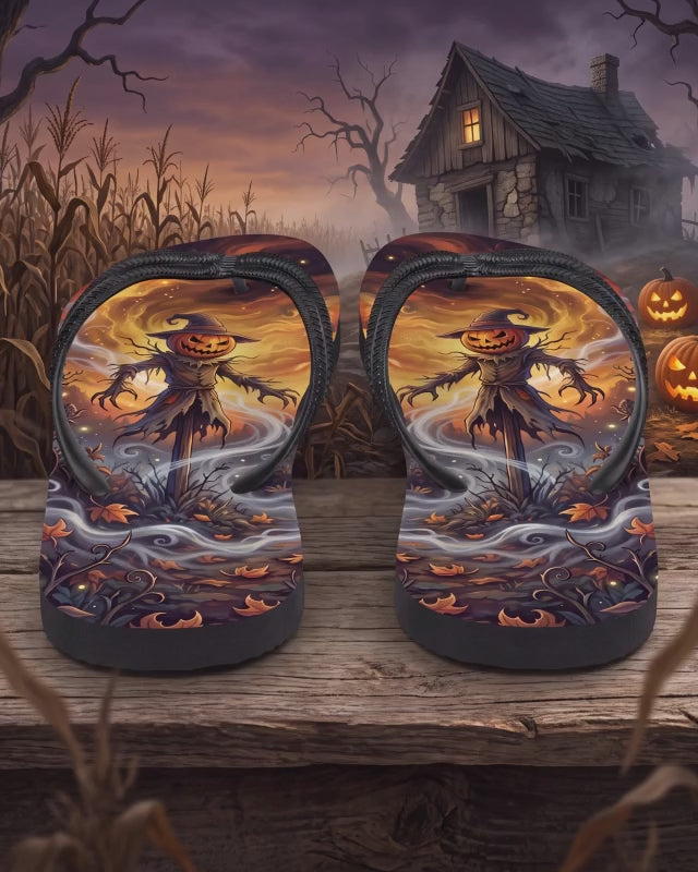 Halloween Scarecrow Flip Flops | Jack-O’-Lantern Haunted Harvest Sandals