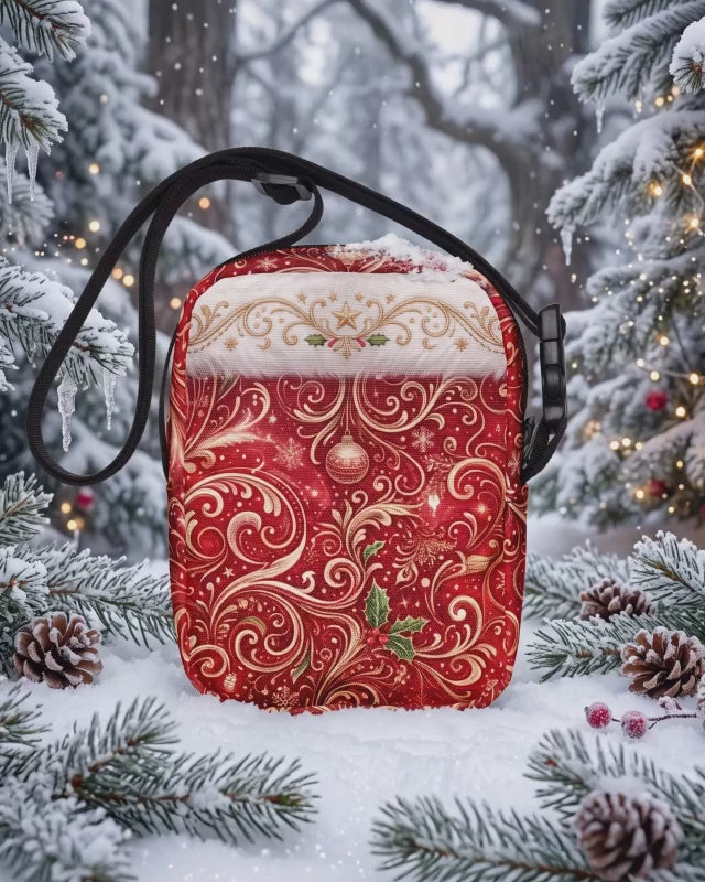 Christmas Ornament Crossbody Bag – Red White & Gold Holiday Utility Purse