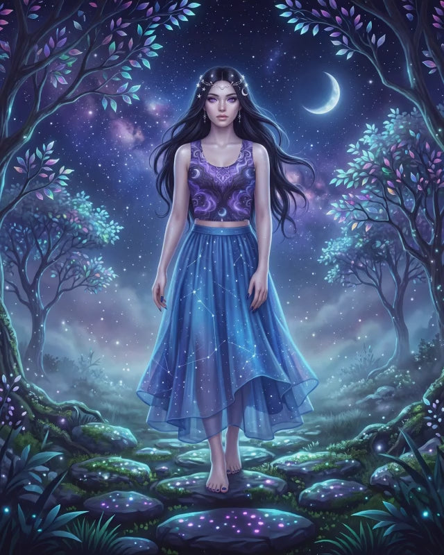 Celestial Moon Crop Top | Purple Gothic Activewear