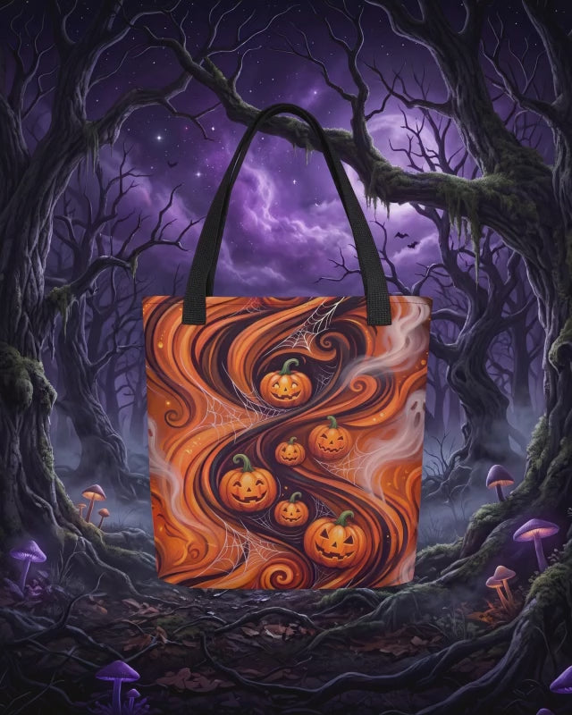 Halloween Pumpkin & Ghost Tote Bag – Orange Black Spooky Swirl Bag