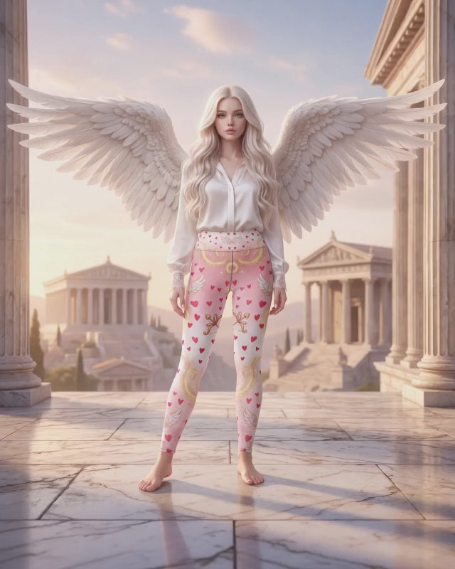 Cupid Heart Leggings – Pink Valentine Angel Wings & Hearts