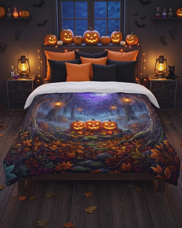 Halloween Comforter | Moonlit Forest Jack-o’-Lantern Bedding