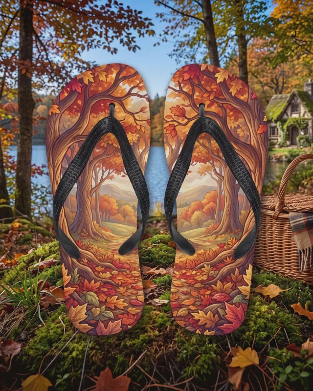 Chanclas de bosque otoñal, sandalias de bosque con follaje de otoño