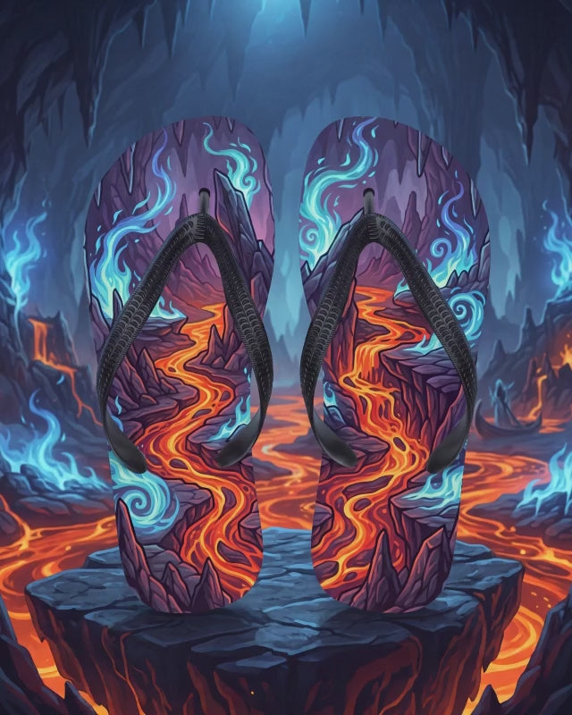 Hades Greek Mythology Flip Flops | Underworld Blue Flame Lava Sandals