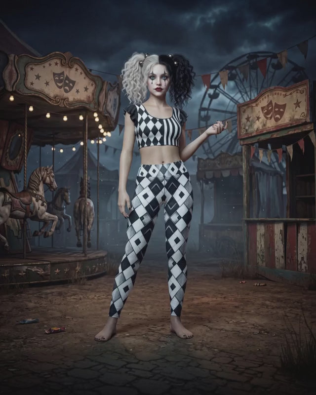 Gothic Carnival Leggings | Black & White Harlequin Pattern