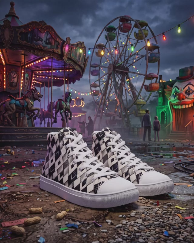 Gothic Carnival Shoes | Black & White Harlequin Sneakers