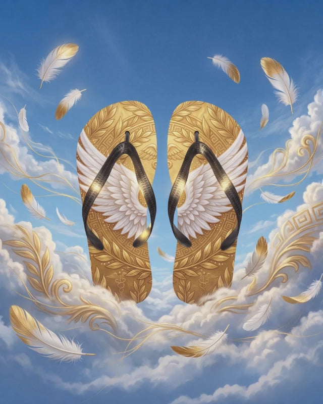 Greek Mythology Flip Flops | Gold Winged Messenger Sandals